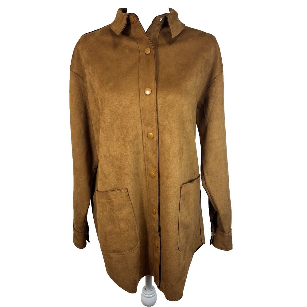 Well Worn Shacket Womens S Brown‎ Faux Suede Snap Buttons Chic Casual Minimalist - Picture 3 of 10